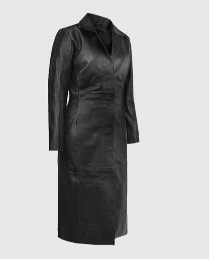 Selena Gomez Black Leather Long Trench Coat