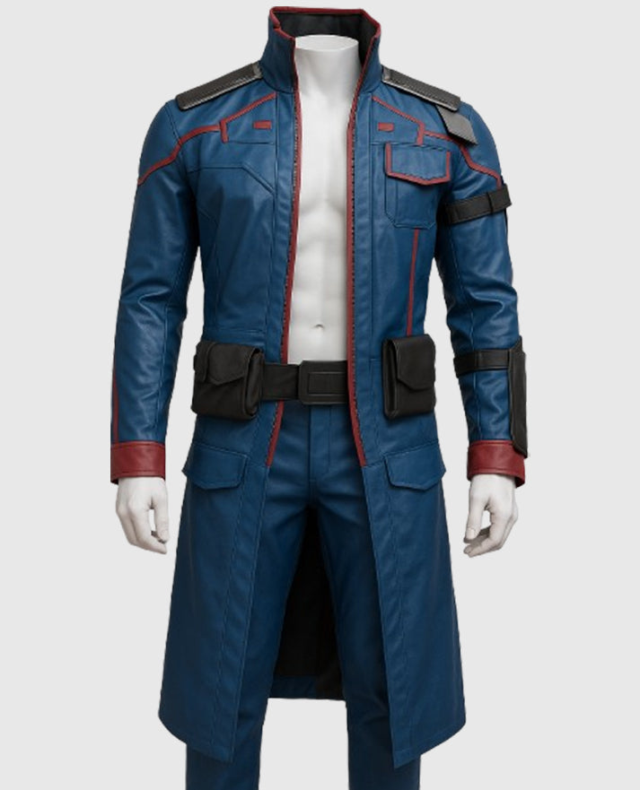 Star Lord Guardians of the Galaxy Blue Leather Long Trench Coat