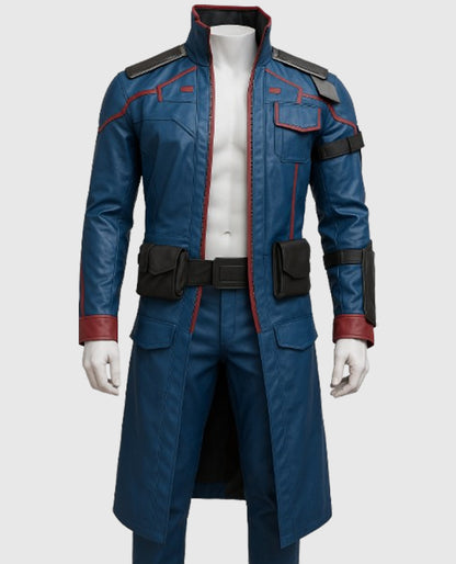Star Lord Guardians of the Galaxy Blue Leather Long Trench Coat