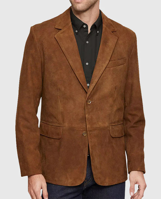 Suede Classic Brown Leather Blazer for Men