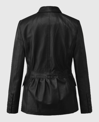 The Winter Soldier Scarlett Johansson Black Real Leather Blazer