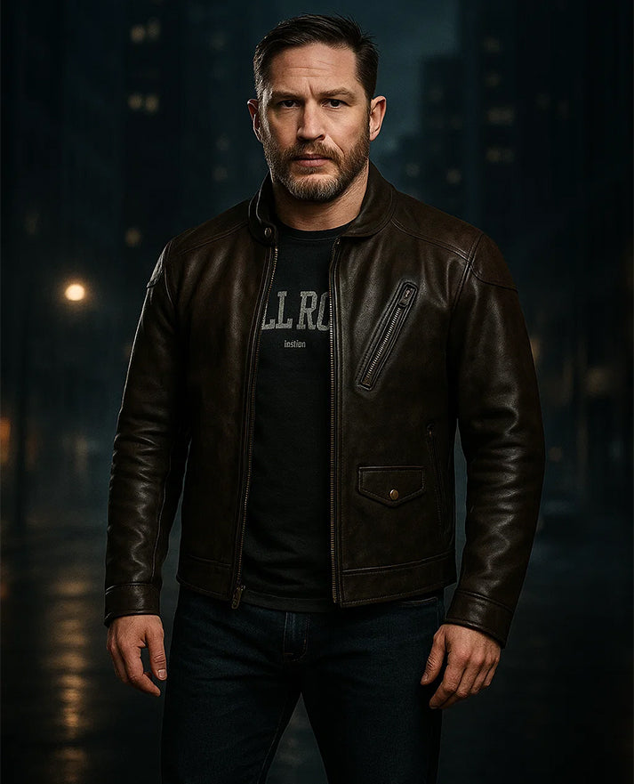 Tom Hardy Venom Eddie Brock Brown Leather Jacket
