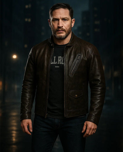 Tom Hardy Venom Eddie Brock Brown Leather Jacket
