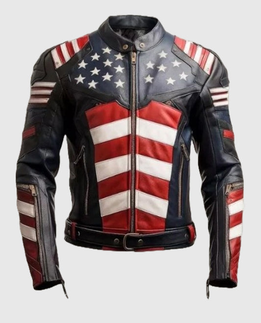U.S. Men's American Flag Genuine Leather Jacket