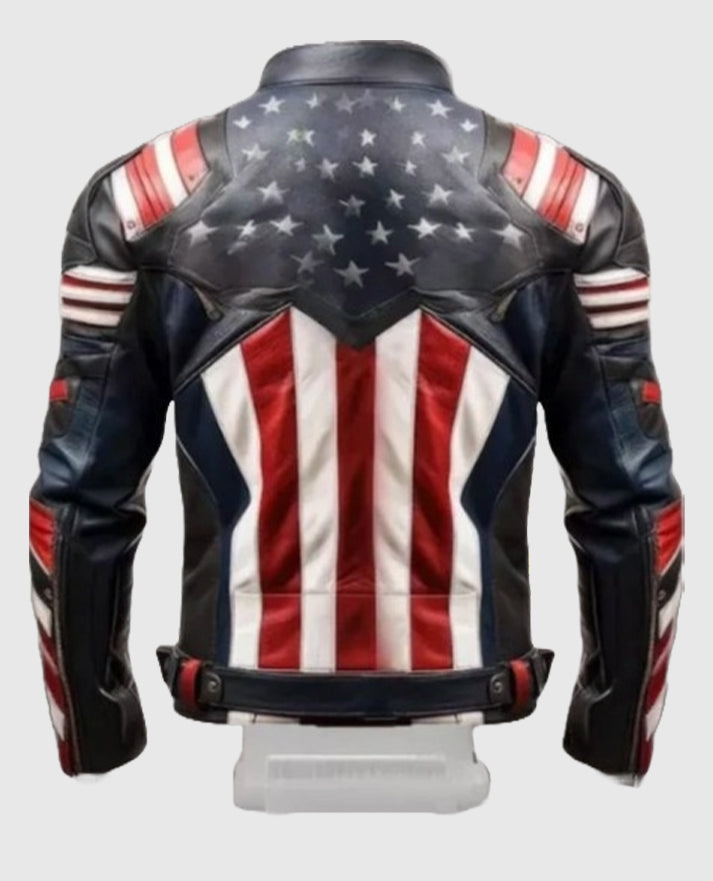 U.S. Men's American Flag Real  Leather Jacket