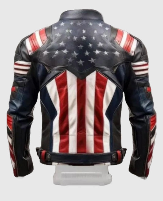 U.S. Men's American Flag Real  Leather Jacket