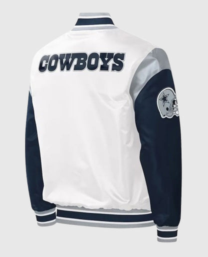 Warm-Up Pitch Dallas Cowboys Varsity White and Blue Satin Jacket