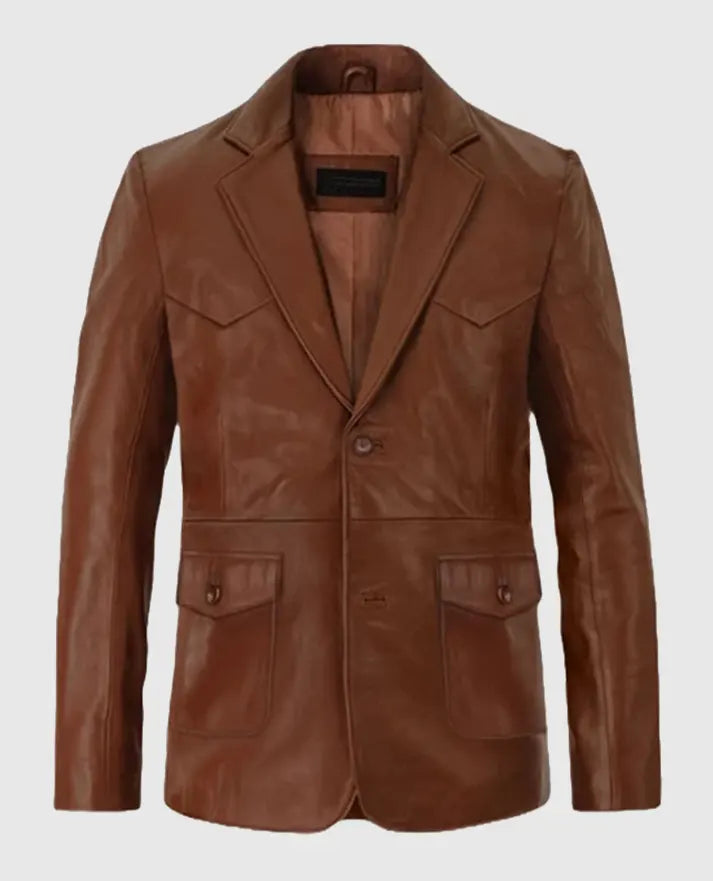 Western Rich Brown Leather Blazer for Men