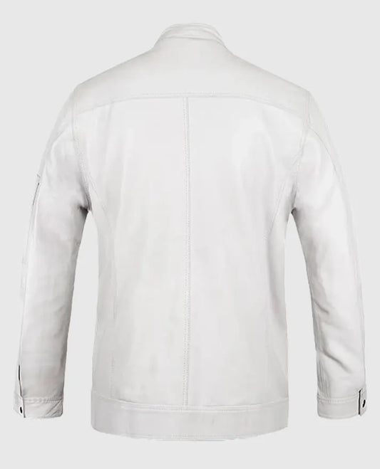 White Motorcycle leather Jacket for Men