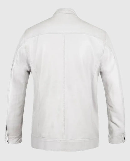 White Motorcycle leather Jacket for Men