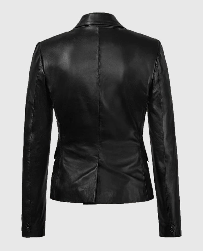 Women's 2 Black Button Leather Blazer
