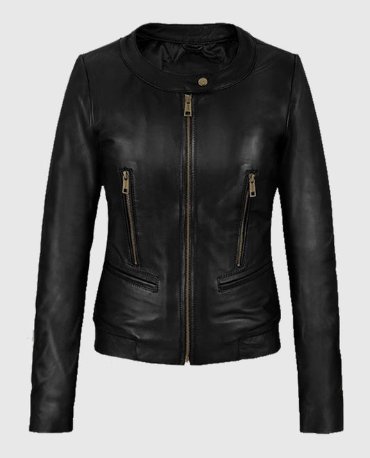 Women's Black Cafe Racer Leather Jacket