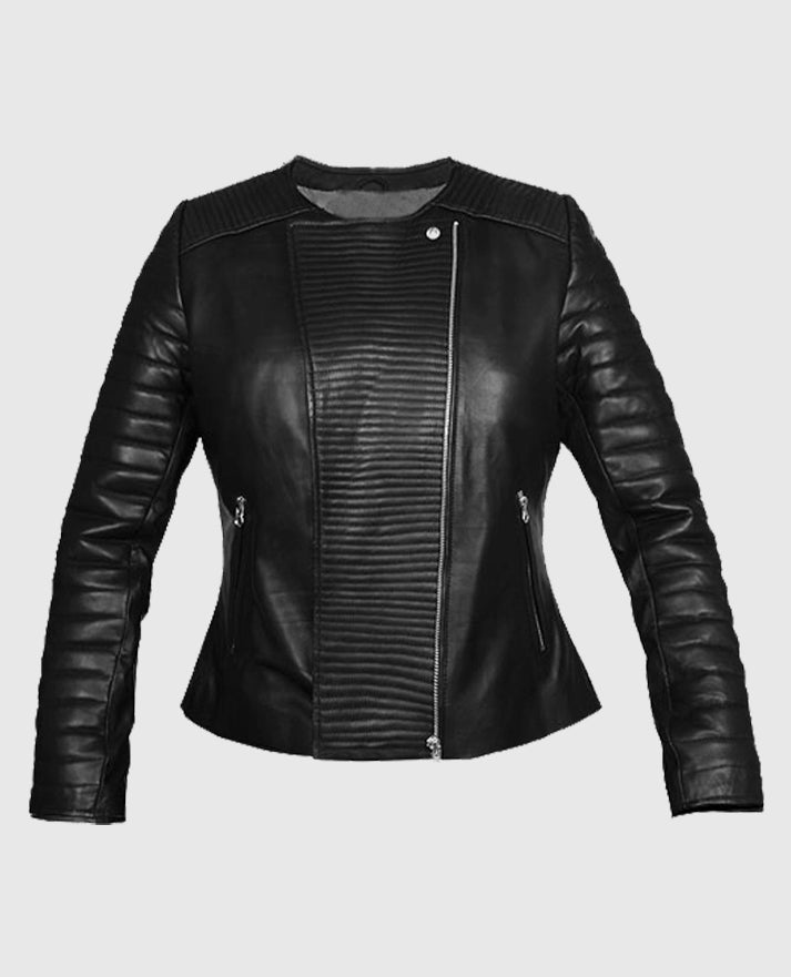 Women's Black Quilted Biker Black Leather Jacket