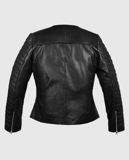 Women's Black Quilted Black Biker Leather Jacket