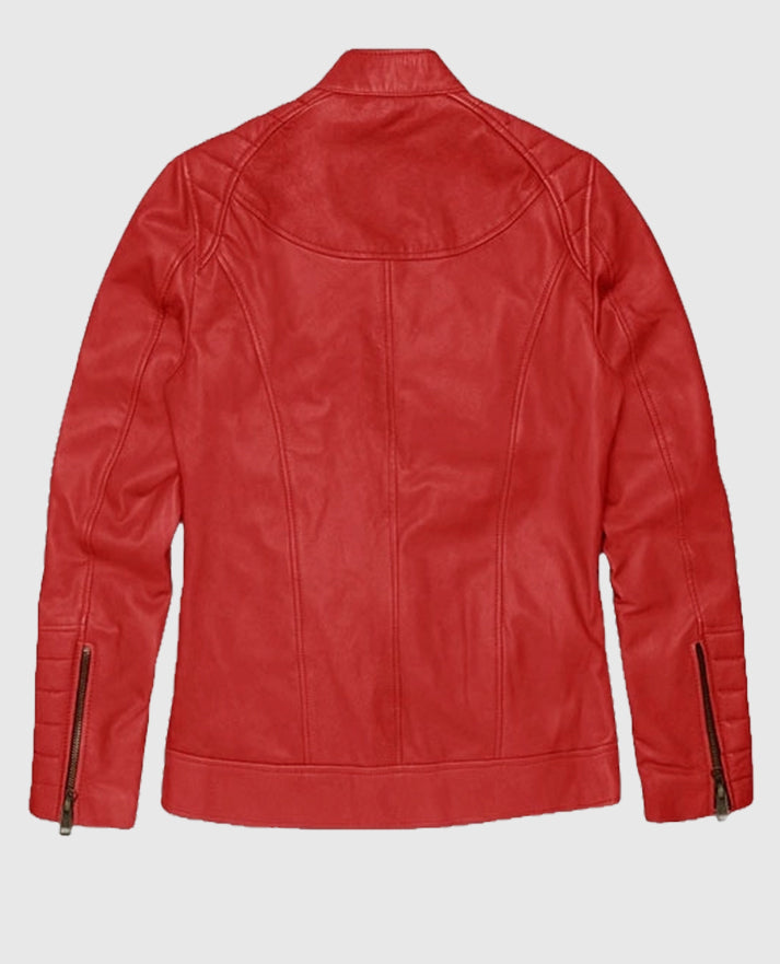 Women's Cafe Racer Leather Red Jacket