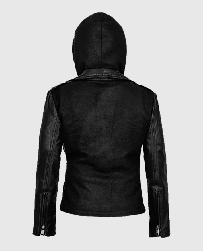 Women's Hooded Leather Biker Jacket