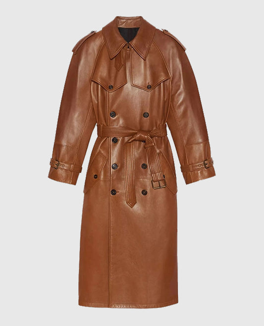 Women's Ivy Leather Brown Long Coat