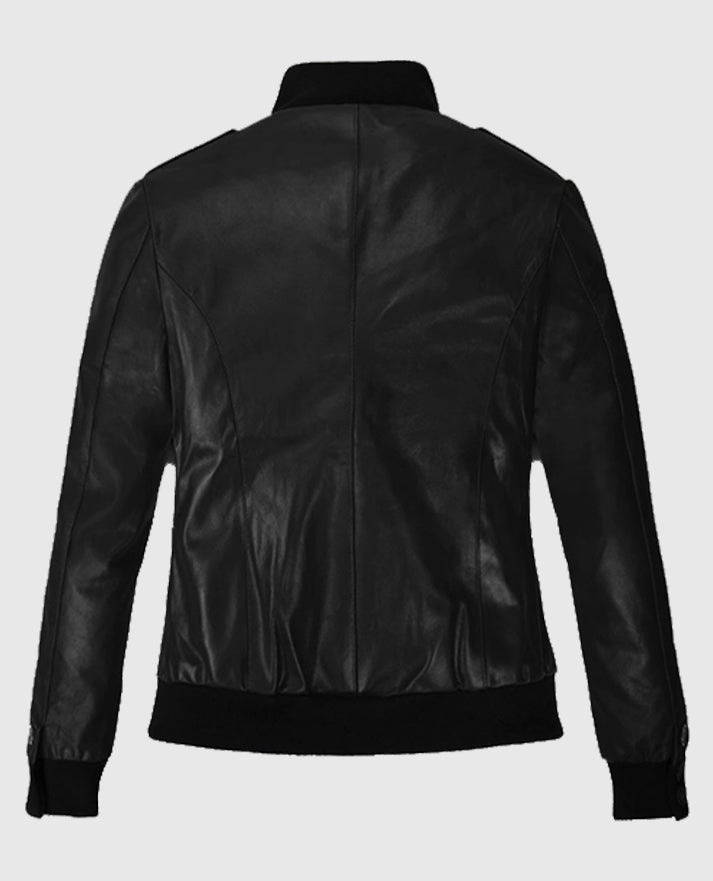 Women's Leather Black Bomber Jacket