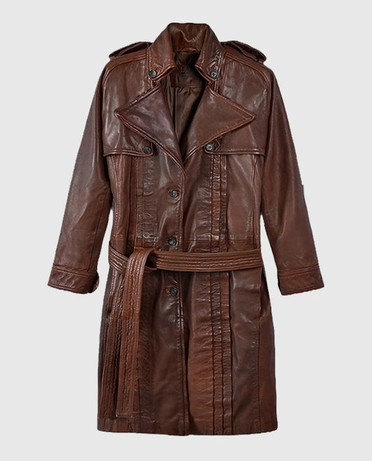 Women's Leather Spanish Brown Long Coat