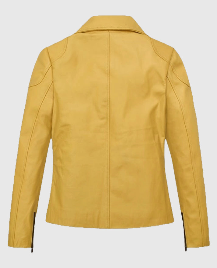 Women's Leather Yellow Moto Jacket