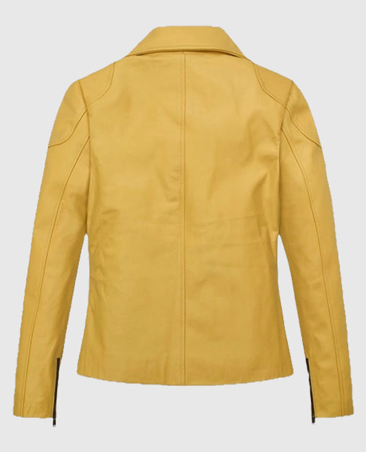 Women's Leather Yellow Moto Jacket