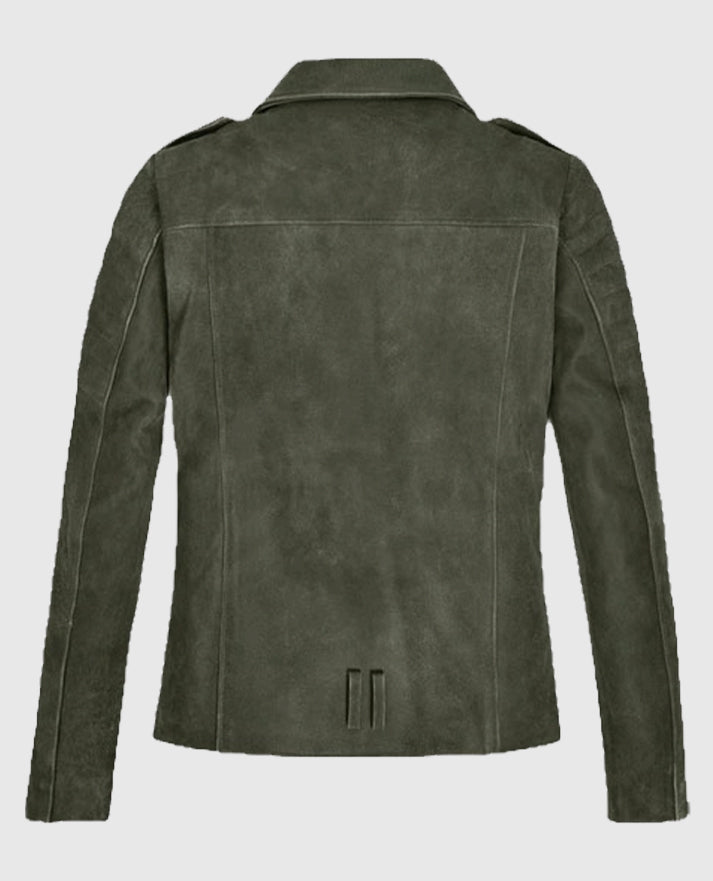 Women's Olive Suede Moto Leather Jacket - second image