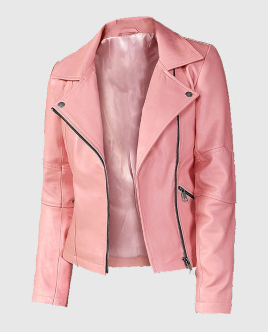 Women's Pink Leather Biker Jacket