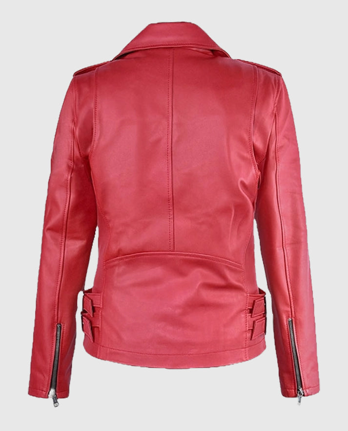 Women's Soft Raspberry Red Leather Jacket - second image