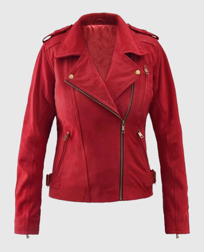 Women's Red Suede Biker Leather Jacket