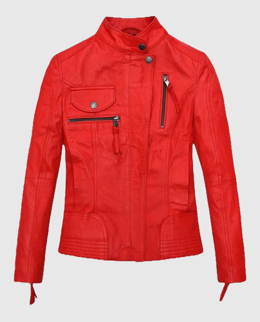 Women's Red Washed and Wax Leather Jacket