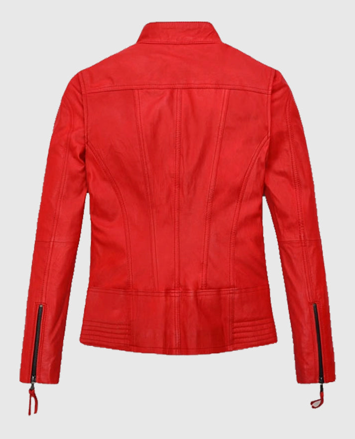 Women's Red Washed and Wax Sheepskin Leather Jacket