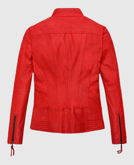 Women's Red Washed and Wax Sheepskin Leather Jacket
