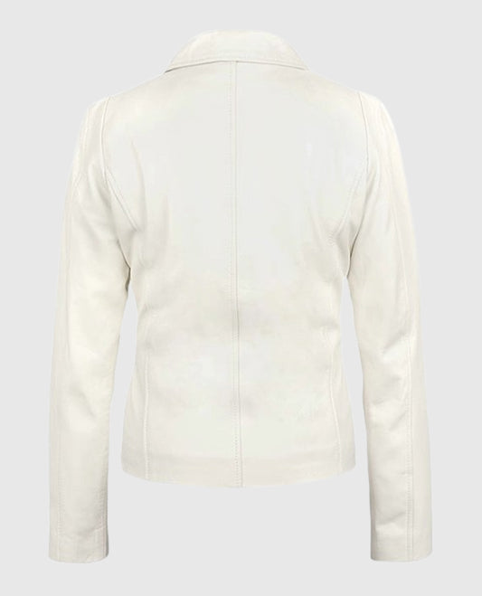 Women's Shirt-Style Off-White Leather Jacket