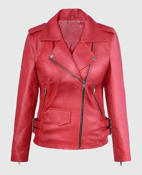 ALA Semi-Double Riders Jacket RED USED加工 Women's Soft Raspberry Red Leather Jacket