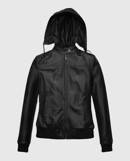 Women's Symphony Leather Jacket with Detachable Hood