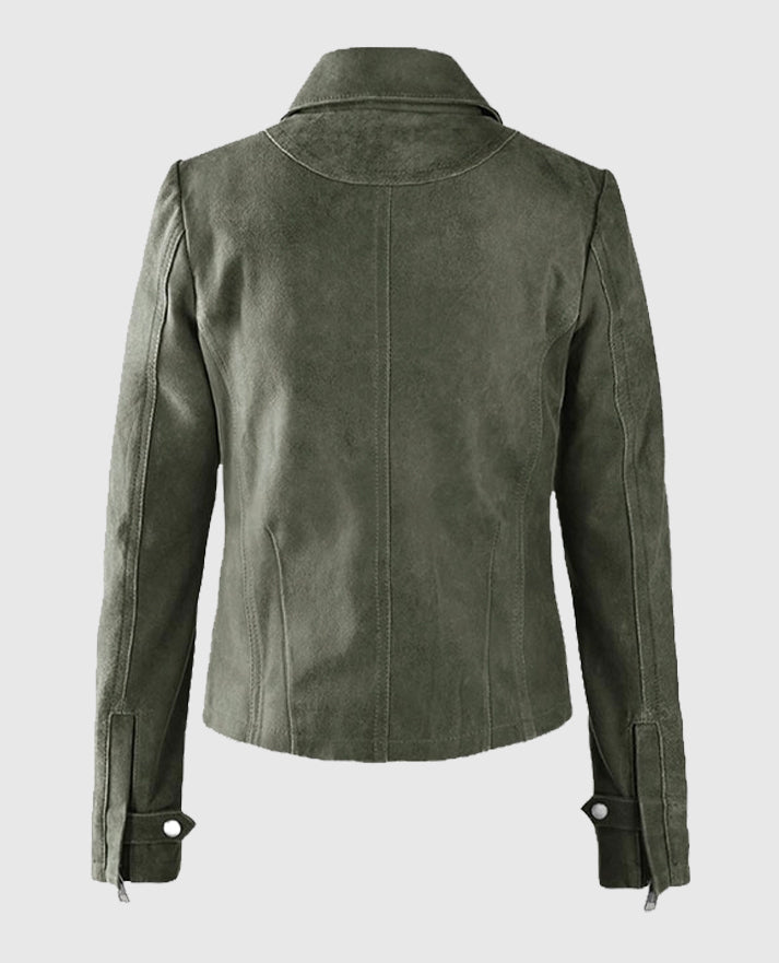 Women's Vintage Olive Suede Green Leather Jacket