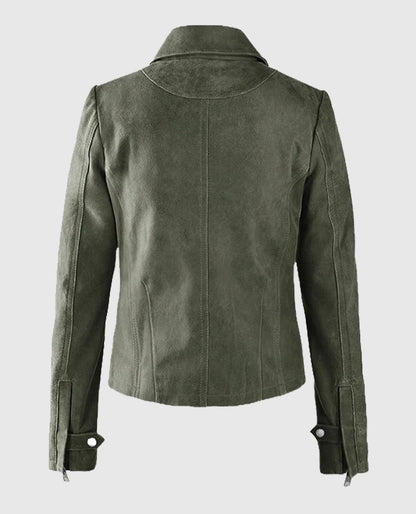 Women's Vintage Olive Suede Green Leather Jacket