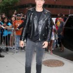 Ansel Elgort Biker Black Leather Jacket