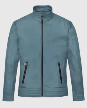 Davin Men's Blue Leather jacket