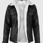 Men's Black Leather Sherpa Style Jacket