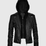 Women's Hooded Biker Leather Jacket